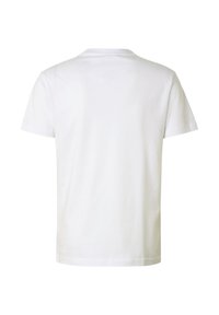 T-shirt blanc uni à manches courtes vu de dos avec un col rond et un ourlet droit.