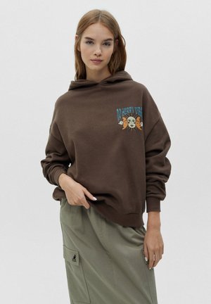 PRINTED - Mikina s kapucí - brown