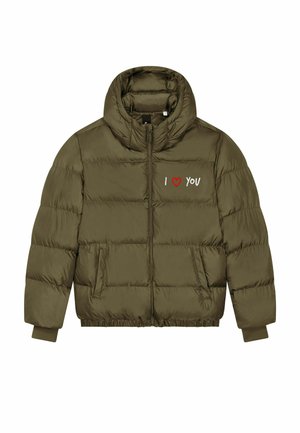 I LOVE YOU EMBROIDERY UNISEX PUFFER - Winterjas - khaki