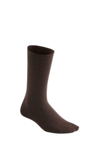 Brauner Knöchelsocken aus weichem, strukturiertem Stoff. Verfügt über eine glatte, elastische Bündchenpartie und eine nahtlose Zehenpartie für Komfort und Passform.