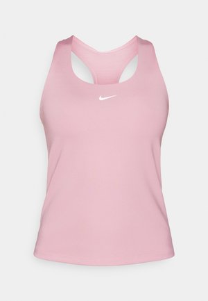 Canotta sportiva rosa con scollatura rotonda e design racerback. Realizzata in tessuto morbido, presenta un piccolo logo Nike bianco sul petto.