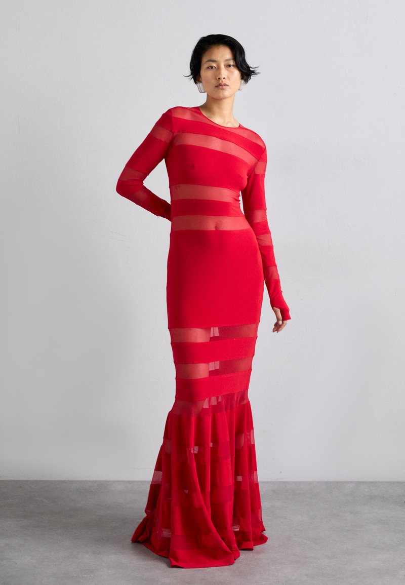 norma kamali red fishtail dress CROSS HALTER FISHTAIL GOWN  Tiger Red  Norma Kamali