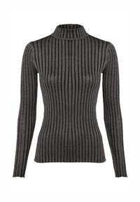 Schwarz-weiße gestreifte Rollkragenpullover mit langen Ärmeln, aus einem gerippten Stoff gefertigt, mit einer taillierten Silhouette.