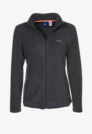 Giacca in fleece nera Reebok con zip frontale completa e colletto alto, con logo discreto sul petto.