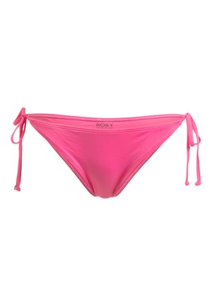 Roxy roze bikini onderkant met zijstrik aanpassingen. Gemaakt van glad, rekbaar materiaal. Kenmerkt zich door een low-rise snit en een schone naadontwerp.