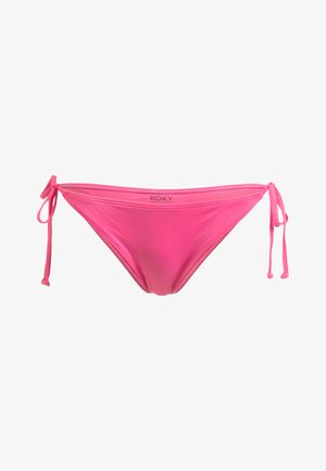 Roxy pink bikini bottom with side tie adjustments. Made of smooth, stretch fabric. Features low-rise cut and a clean seam design.