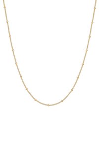 Collier en chaîne dorée avec des accents de perles rondes et un design délicat et ajustable. Fini lisse avec un motif uniforme tout au long.