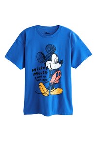 Blue cotton t-shirt featuring a black-and-white Mickey Mouse graphic with a speech bubble, reading "I HAVE MY OWN DRESS CODE."