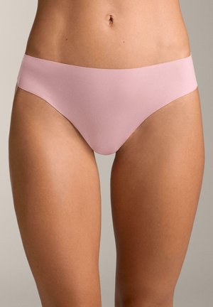 Rosa Bikinihose aus glattem, elastischem Stoff. Verfügt über ein Low-Rise-Design mit minimaler Bedeckung und klaren Kanten.