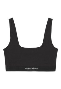 Top corto nero a coste con spalline larghe e scollatura quadrata. Presenta un elastico con il marchio nella parte inferiore con il testo "Marc O'Polo".