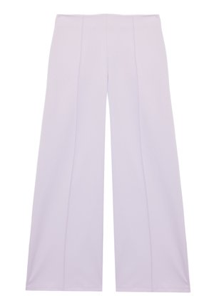 Licht lavendel wijde broekspijpen met hoge taille en zichtbare verticale naden aan de voorkant en op de pijpen.