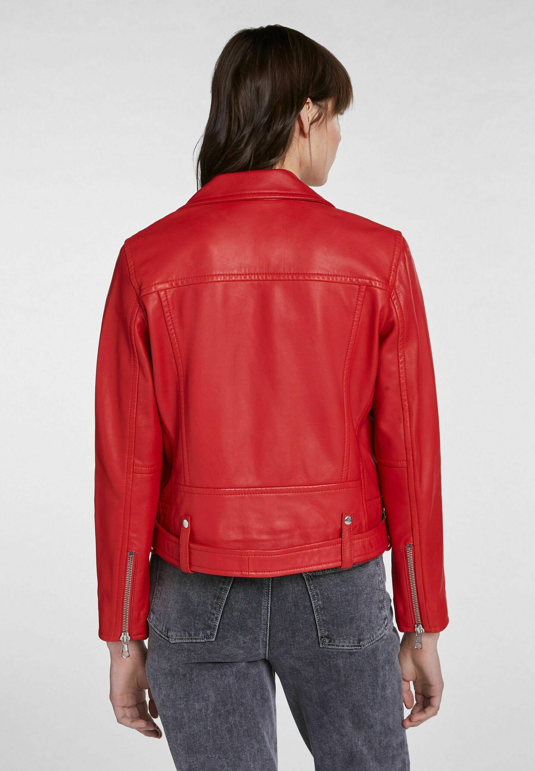 cherry red denim jacket