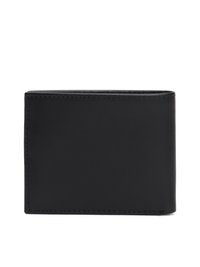 Black leather wallet with a smooth texture, bi-fold design, and matching stitching. No visible logo or hardware details.