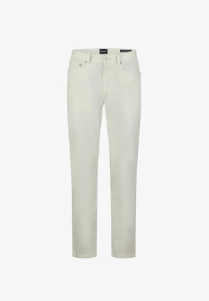 Lichtgekleurde rechte jeans gemaakt van biologisch katoen, met een klassieke vijf-pocketontwerp en een metalen knoopsluiting.