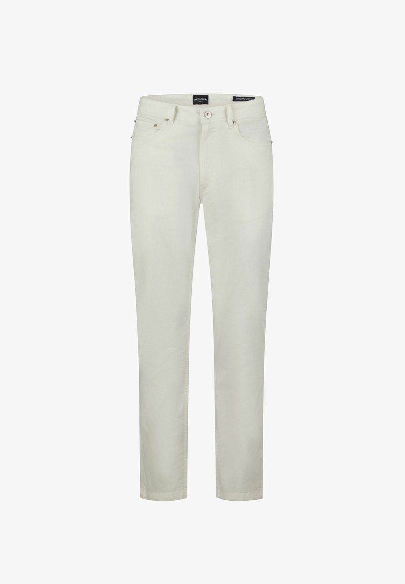 Helle, gerade geschnittene Jeans aus Bio-Baumwolle, mit klassischem Fünf-Taschen-Design und Metallknopfverschluss.