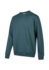 Dunkelblaues Sweatshirt mit langen Ärmeln, Rundhalsausschnitt, gerippten Bündchen und Saum, aus einem glatten Baumwollgemisch gefertigt, mit dezenten Nähten.