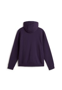 Felpa con cappuccio viola a maniche lunghe e tasca a canguro, con una texture liscia e polsini e orlo a costine.