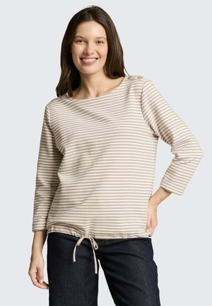 STRUCTURED - Longsleeve - taupe/offwhite regular stripe