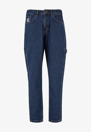 Mørkeblå denimbukser med lige pasform. Har fem lommer, knaplukning og forstærket syning på sømmene.