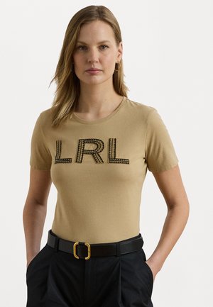 Beaded Logo Cotton Jersey Tee - T-shirt con stampa - beige