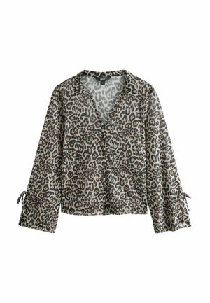 Bluse im Leopardenmuster aus leichtem Material. Mit V-Ausschnitt, langen Ärmeln mit Bindedetail und lässiger Passform. Farben: beige, schwarz, braun.