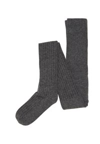 Dunkelgraue gerippte Strumpfhosen mit einer weichen Textur und strukturierter Form, ausgestattet mit einem verstärkten Zehenbereich für zusätzliche Langlebigkeit.