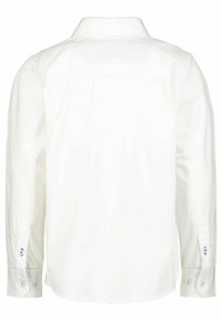 Camicia bianca a maniche lunghe in cotone con colletto classico, polsini con bottoni e orlo dritto. Struttura liscia, senza motivi o accenti.