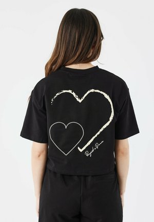 CROP TEE WICKER HEART - T-shirt imprimé - noir