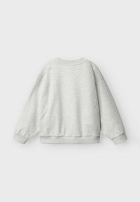 Light gray sweatshirt with a round neckline, ribbed cuffs, and hem. Features a relaxed fit and soft texture. Back view without any patterns.