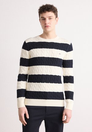 GANT STRIPED CABLE C NECK - Pullover - evening blue