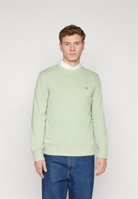 Lichtgroene sweatshirt van zacht, gestructureerd materiaal. Ronde halslijn, lange mouwen, ribgebreide manchetten en onderkant. Klein logo op de borst.