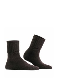 Crne pamučne anklets čarape s rebrastim rubom. Tekstura površine i glatka završna obrada, dizajnirane za udobnost i toplinu.