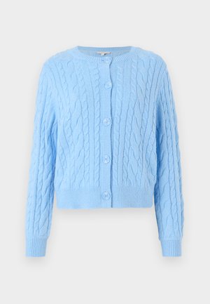 Heledsinine soonikuga kardigan ümarate kaelusena, millel on kuus sobivat nööpi ja soonikkoes varrukad ja allääred. Ühtlane tekstuuriga kudumine üle kogu. 