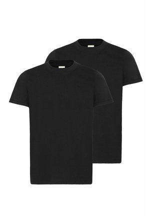 T-shirts en coton noir, à manches courtes, design col rond, par lot de deux. Texture lisse, sans motifs ni marquage visible.