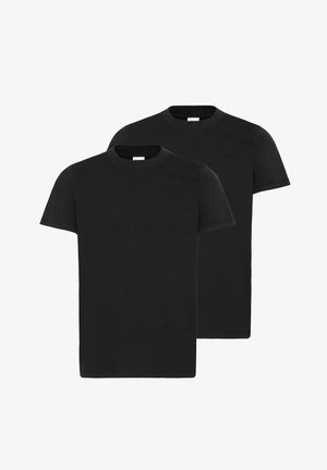 T-shirt in cotone nero, maniche corte, design a scollo rotondo, confezione da due. Texture liscia, senza motivi o branding visibili.