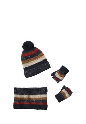 Vertbaudet, VERTBAUDET JUNGEN STRICK-SET: MÜTZE, RUNDSCHAL & HANDSCHUHE, STREIFEN - Mütze - marine rot karamell
