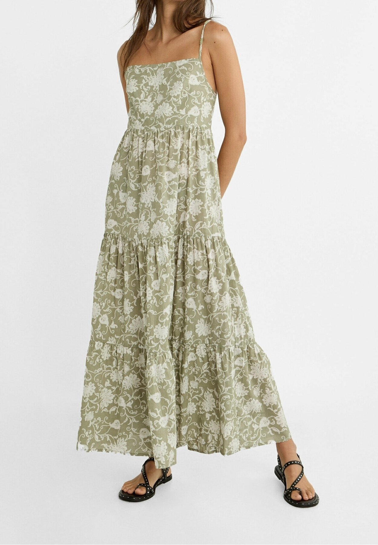 green emerald velvet dress Wedtrend Women Green Bridesmaid Dress A-Line Spaghetti Straps Printed Long Wedding Party Dress with Slit, Green / US22W main image 1