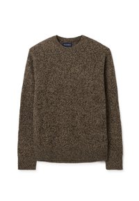Maglione lavorato a maglia in tonalità marroni, con un motivo testurizzato, scollatura rotonda e maniche lunghe. Realizzato in un materiale morbido e caldo.