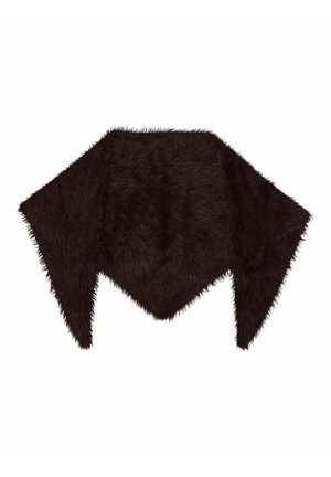 Foulard triangulaire marron foncé avec une texture douce et duveteuse et des extrémités pointues, posé à plat sur un fond blanc.