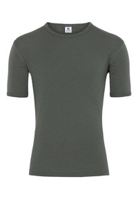 Mørkegrøn kortærmet t-shirt med rund hals, lavet af blødt stof, med en subtil tekstur og flade syninger for komfort.