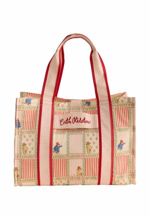 Krém- és piros csíkos szatyor macis hímzésekkel és a "Cath Kidston" logóval az elején lévő zseben.