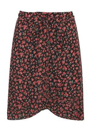AMERICANDREAMS, MILLY WRAP SKIRT SHORT - Φούστα σε γραμμή Α - black red flower