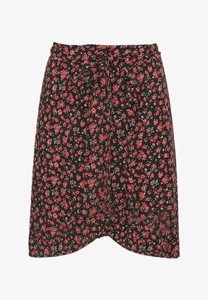 AMERICANDREAMS, MILLY WRAP SKIRT SHORT - Φούστα σε γραμμή Α - black red flower