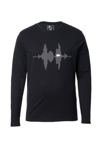 Langärmliges schwarzes Shirt aus Baumwolle mit einem weißen Wellenform-Graphic auf der Brust. Rundhalsausschnitt mit standardmäßigem Schnitt.