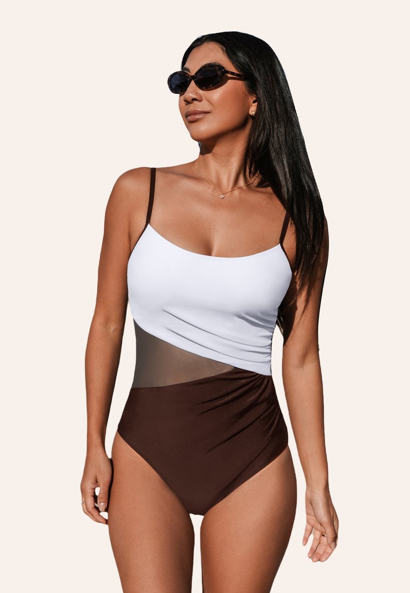 Cupshe CHIC COLORBLOCK MONOKINI - Badeanzug - white brown