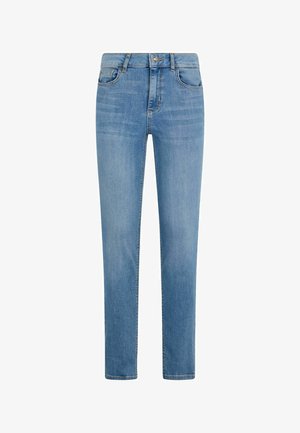 Lys blå jeans lavet af denim, med lige pasform, fem-lommemodel og standard liv med knap- og lynlås-lukning.