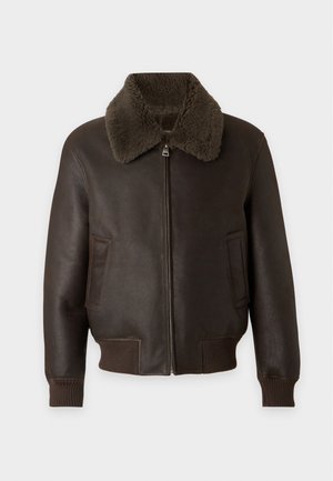 sandro, BOMBARDIER - Leather jacket - kaki