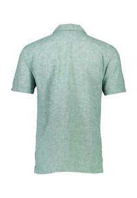 Korte mouwen shirt in lichtgroen, gemaakt van geweven stof. Bevat een klassieke kraag en een gestructureerde afwerking met subtiele kleurvariatie.