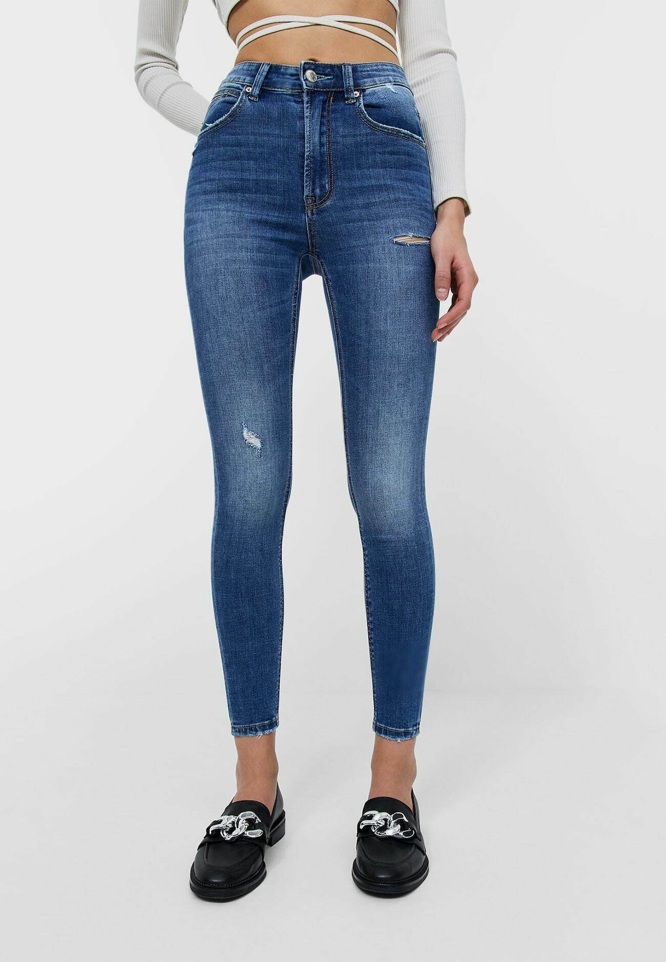 Stradivarius SUPER HIGH WAIST IM VINTAGELOOK - Jeans Skinny Fit - dark-blue  denim - Zalando.de