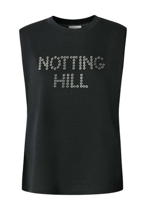 Must varrukateta topp, millel on hõbedast traatsilma abil kiri "NOTTING HILL" ja all väikese kirjana "W.11".